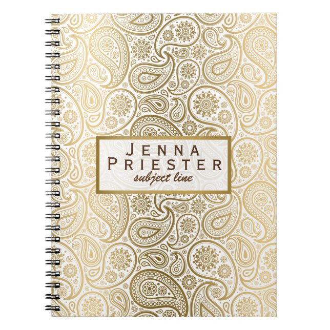 Modernes White & Gold Vintag Paisley Muster Notizblock (Vorderseite)