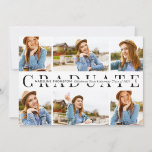 Modernes White Graduate 6 Foto Collage Abschluss Einladung