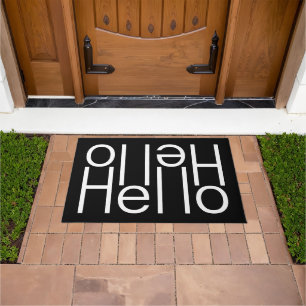 Modernes White Hello Welcome Word Art auf Black Fußmatte