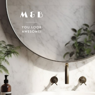 Modernes White Monogram Wedding Bad Mirror Fensteraufkleber