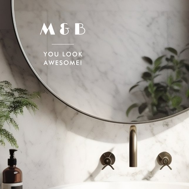 Modernes White Monogram Wedding Bad Mirror Fensteraufkleber (Von Creator hochgeladen)