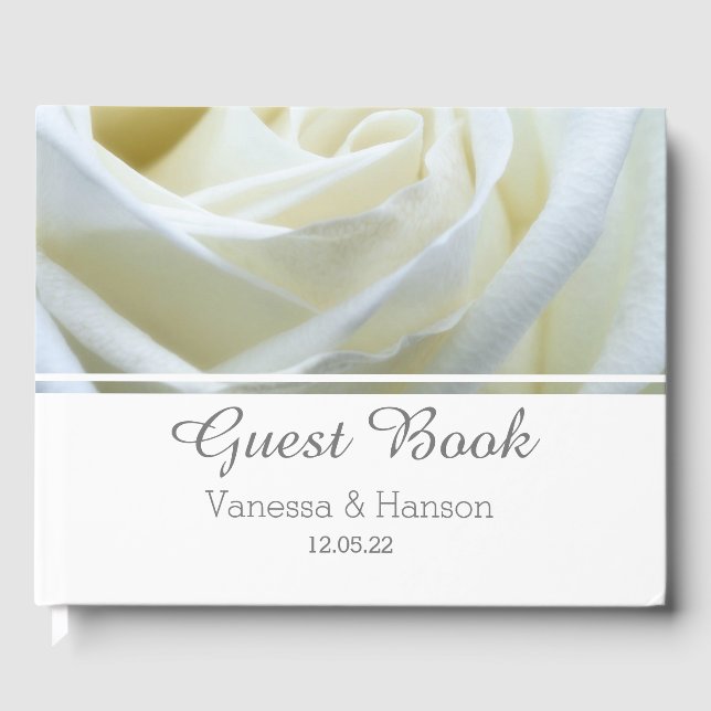Modernes White Rose Wedding Gästebuch (Vorderseite)
