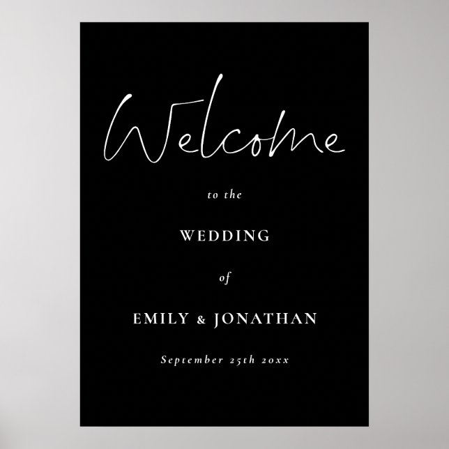 Modernes White Script Black Willkommen bei Wedding Poster (Vorne)