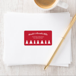 Modernes White Script mit Weihnachtsbaumen auf Red Adressaufkleber