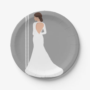 Modernes White Wedding Dress Bling Brautparty Pappteller