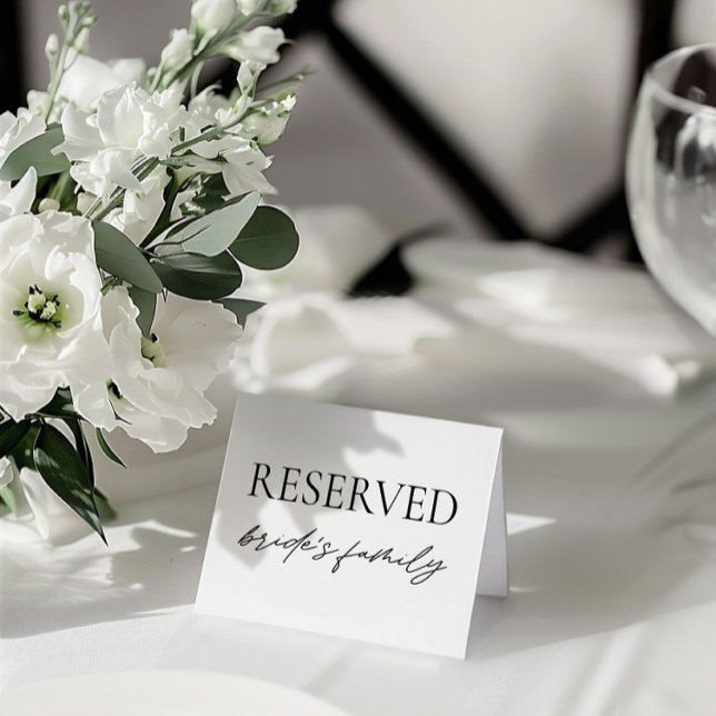Modernes White Wedding Reservierte Tafelzelt Einladung (Modern White Wedding Reserved Table Tent Sign)