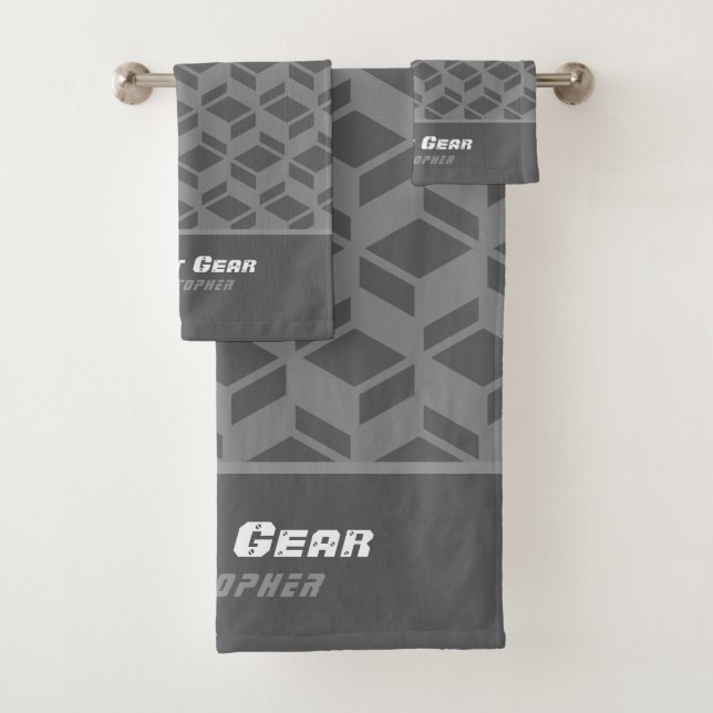Modernes Wiederholmuster Grau Badhandtuch Set (Insitu)