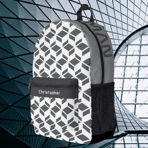 Modernes Wiederholmuster Grau Weiß Bedruckter Rucksack