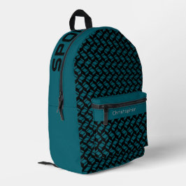 Modernes Wiederholmuster Schwarz Aquamarin Bedruckter Rucksack