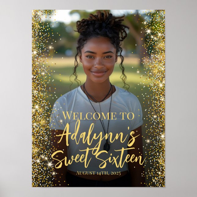 Modernes Willkommensschild mit süßen 16 Party Foto Poster (Vorne)