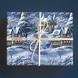 Modernes Winterdorf Weißes Weihnachtsfest Geschenkpapier