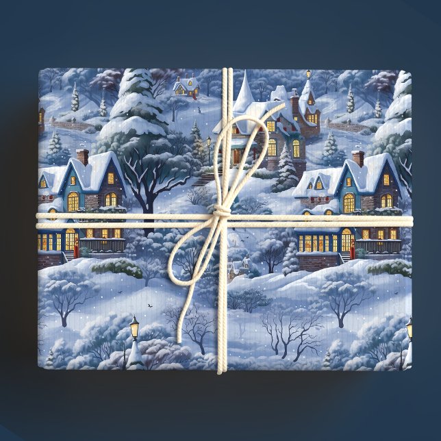 Modernes Winterdorf Weißes Weihnachtsfest Geschenkpapier (Von Creator hochgeladen)