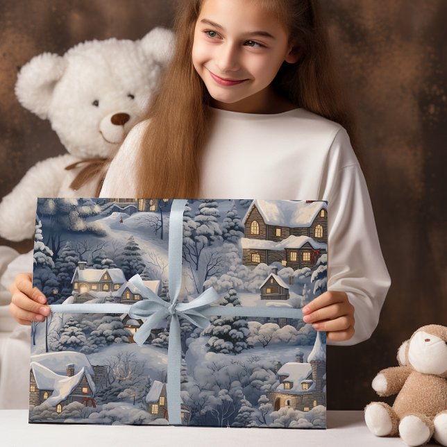 Modernes Winterdorf Weißes Weihnachtsfest Geschenkpapier (Von Creator hochgeladen)