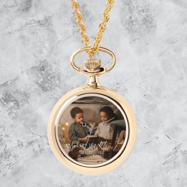 Modernes Wir Liebe Sie Mama Foto Armbanduhr (Modern We Love You Mom Photo Pocket Watch)