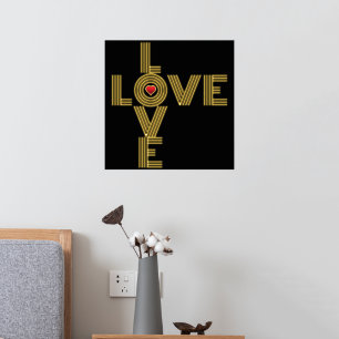 Modernes Wort "LIEBE" und Schwarz des roten Herzen Foliendrucke