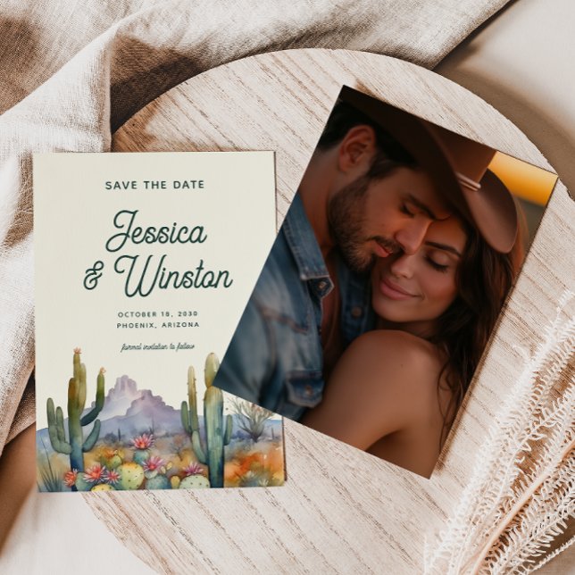 Modernes Wüstenkaktus-Foto Save the Date Einladung (Von Creator hochgeladen)