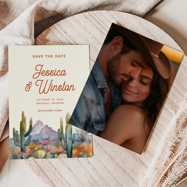 Modernes Wüstenkaktus-Foto Save the Date Einladung (Von Creator hochgeladen)