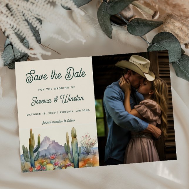 Modernes Wüstenkaktus-Foto Save the Date Postkarte (Von Creator hochgeladen)