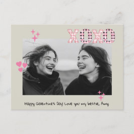 Modernes XOXO Galentine's Day Custom Foto & Text P Postkarte
