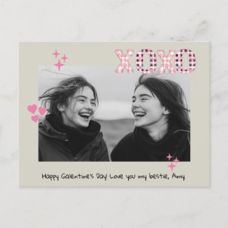 Modernes XOXO Galentine's Day Custom Foto & Text P Postkarte