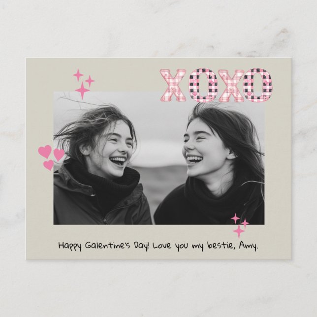 Modernes XOXO Galentine's Day Custom Foto & Text P Postkarte (Vorderseite)