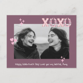 Modernes XOXO Galentine's Day Custom Foto & Text P Postkarte