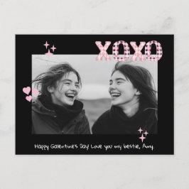 Modernes XOXO Galentine's Day Custom Foto & Text P Postkarte