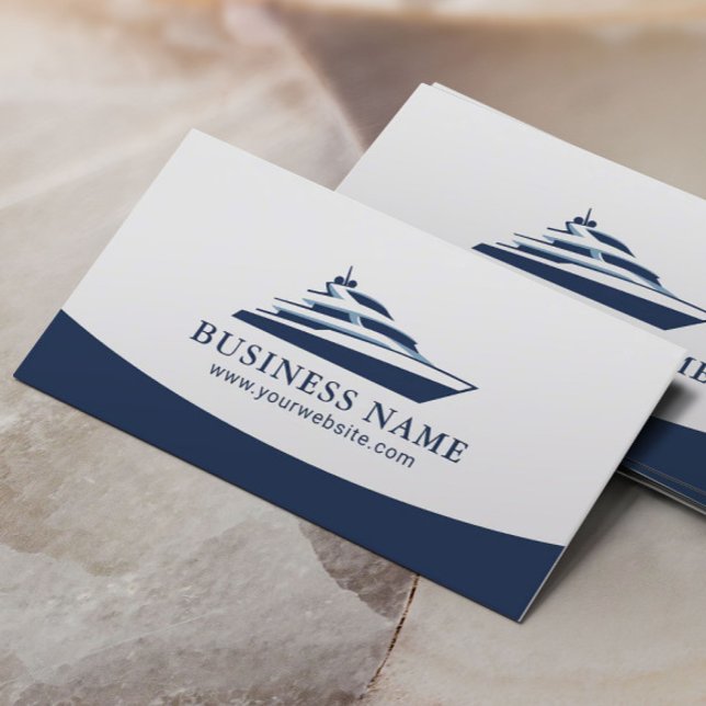 Modernes Yacht Logo Navy Blue Beruflich Boote Visitenkarte (Von Creator hochgeladen)