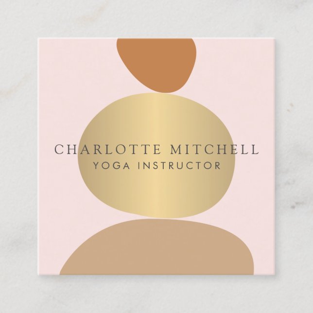 Modernes Yoga mit Abstrakten Zen-Steinen Gold und  Quadratische Visitenkarte (Vorderseite)