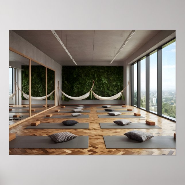 Modernes Yoga Studio-Design mit Parkettboden Poster (Vorne)