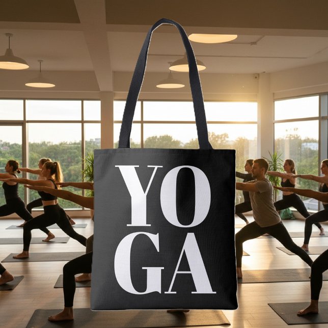 Modernes Yoga-Training für Schwarz-Weiß-Typografie (yoga tote bag)