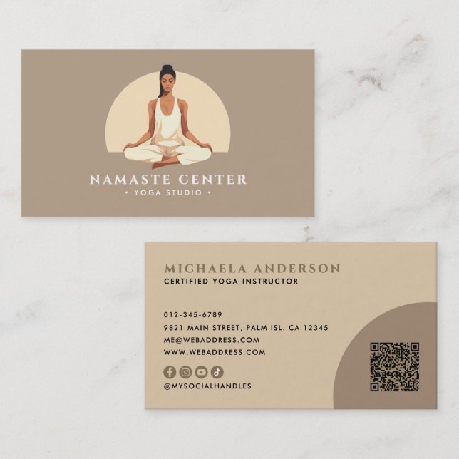 Modernes Yoga/Wellness Lotus Pose Soziales QR Code Visitenkarte (Vorne/Hinten)