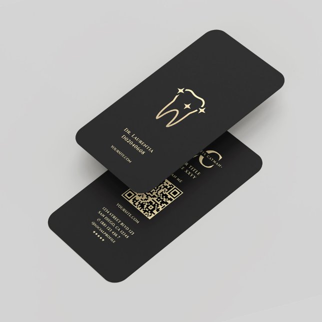 Modernes Zahnarzt Monogram Black Gold Visitenkarte (Modern Dentist Orthodontist Monogram Black Gold Business Card
)