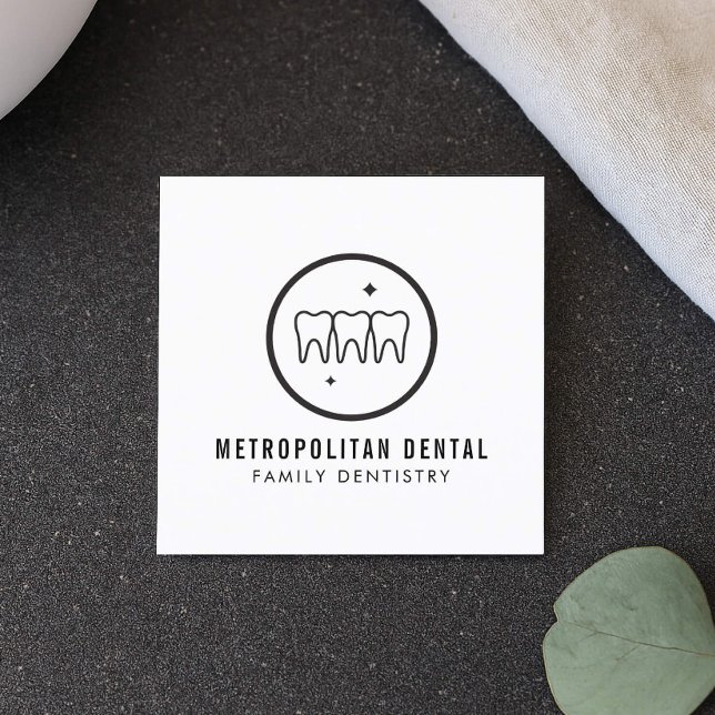 Modernes Zahnarzt-Zähne-schwarzes Logo Quadratische Visitenkarte (Von Creator hochgeladen)