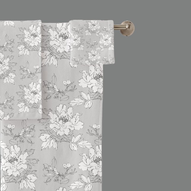 Modernes Zeichnend graues Blumenmuster Badhandtuch Set (Von Creator hochgeladen)