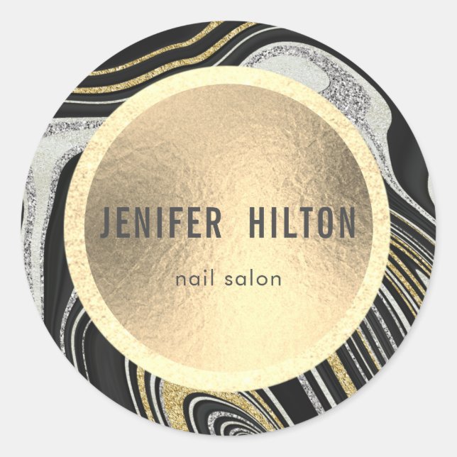 Modernes Zeitgenosse Geode Silbergold Runder Aufkleber (Vorderseite)
