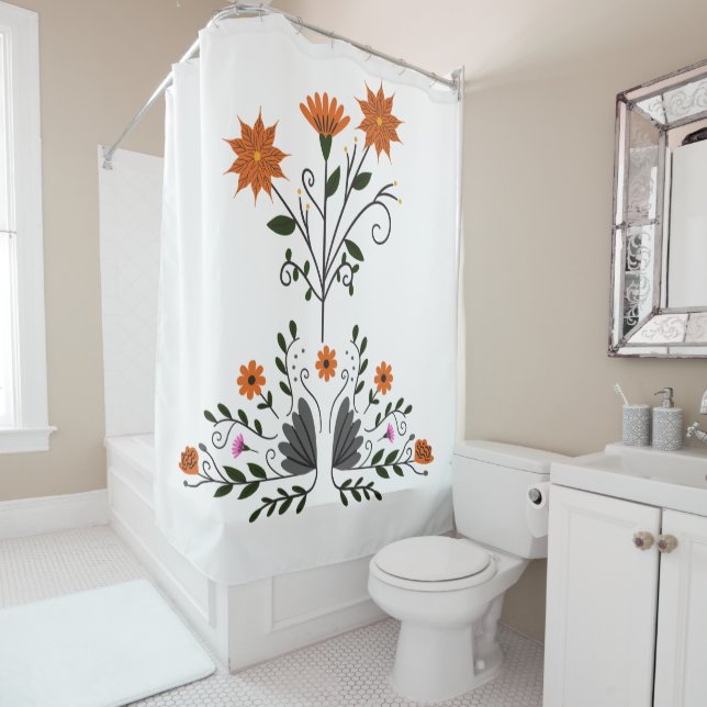 Modernes zeitgenössisches Blumenweiß Duschvorhang (Beispiel)