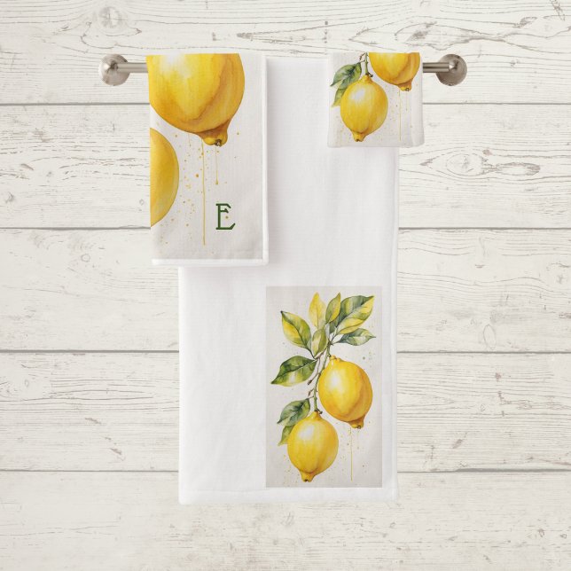 Modernes Zesty Lemon Monogram Set (Zesty lemons towel set with monogram)