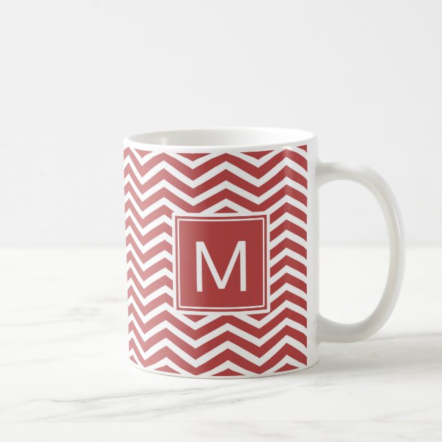 Modernes Zickzack Aurora-Muster mit Monogramm Tasse (Rechts)