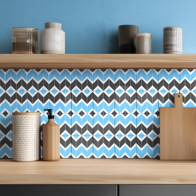 Modernes Zickzack Blaugraues Herringbone-Muster Fliese (Von Creator hochgeladen)