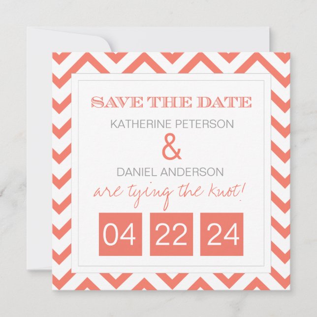 Modernes Zickzack Coral Save the Date (Vorderseite)