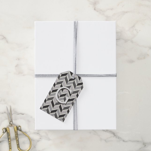 Modernes Zickzack geometrisches Monogramm Geschenkanhänger (Mit Garn)