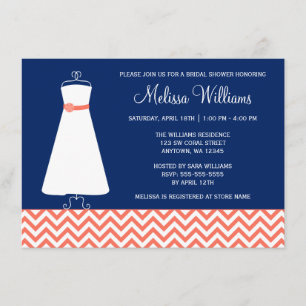 Modernes Zickzack Gown Coral Navy Blue Brautparty Einladung
