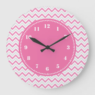 Modernes Zickzack Muster Girly Pink Große Wanduhr