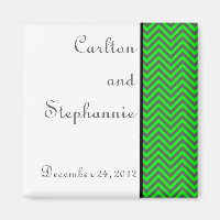 Modernes Zickzack Neon Green/Gray Wedding Magnet