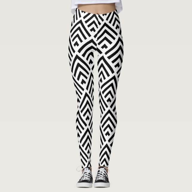 Modernes Zickzack Schwarz-Weiß- Leggings (Vorderseite)