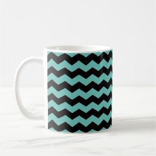 Modernes Zickzack ZigZag Schwarz und Aquamarin Bla Kaffeetasse