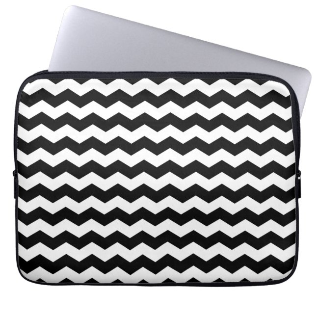 Modernes Zickzack ZigZag Schwarz-Weiß-Muster Laptopschutzhülle (Vorderseite)
