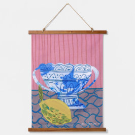 Modernes Zitronenleben Wandteppich Mit Holzrahmen