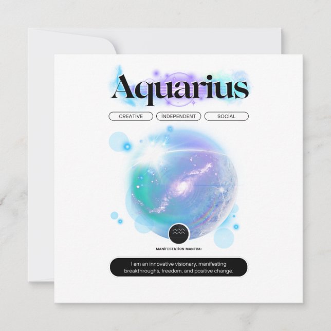 Modernes Zodiac Sign Aquarius Quote Air Element Einladung (Vorderseite)